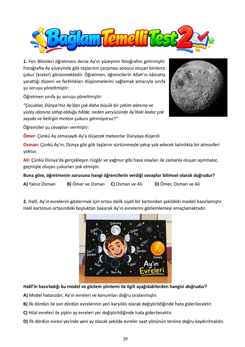 5. sınıf kitabından: Ünite Değerlendirme Testi