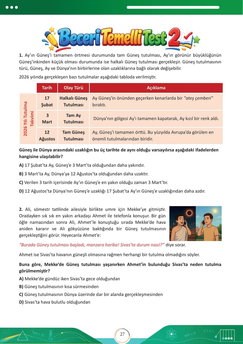 6. sınıf kitabından: Beceri Temelli Test